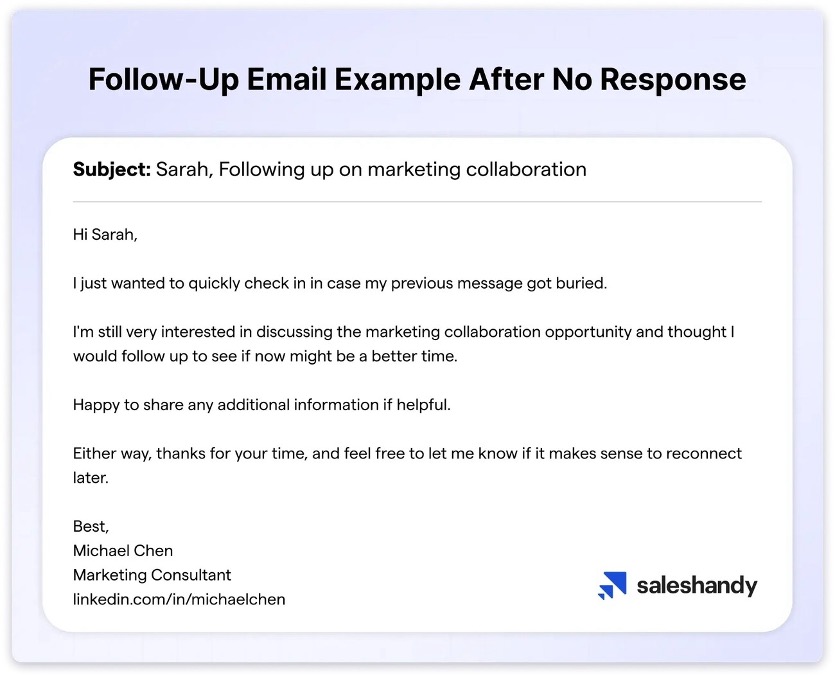 Follow-up email example after no response